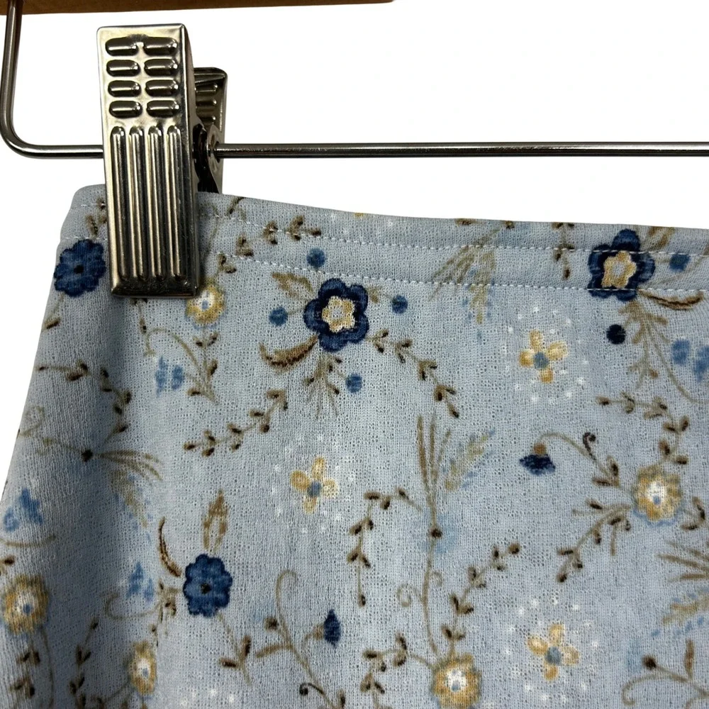 Teaze Floral Mini Skirt Womens Small Blue 90s Y2K Lettuce Edge Beaded Tie Boho